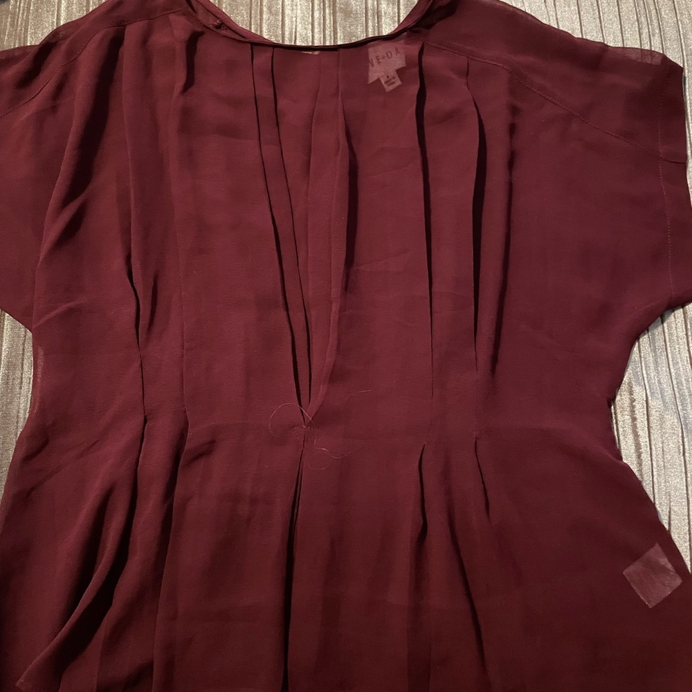 Elegant Olive and Oak Sheer Burgundy Women's Top